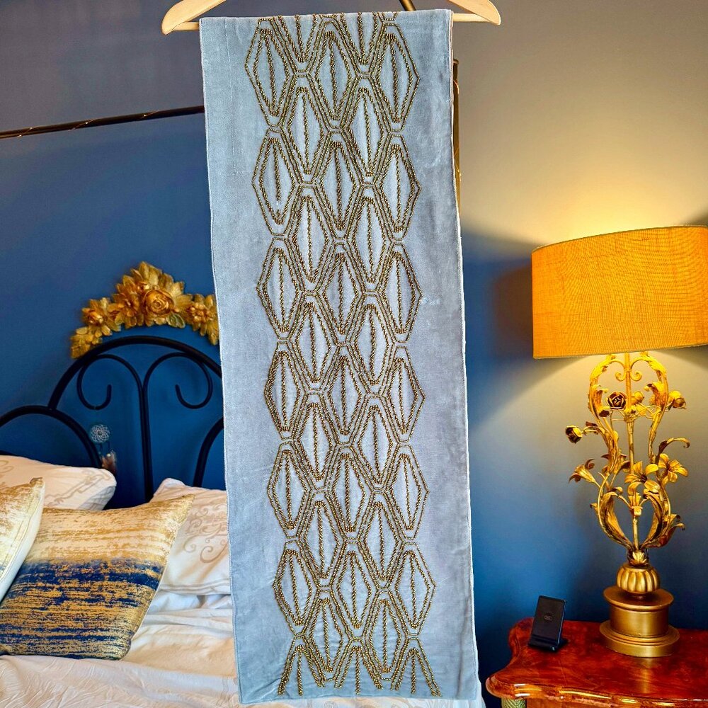 Velvet Taupe with Bronze Beading Table Runner